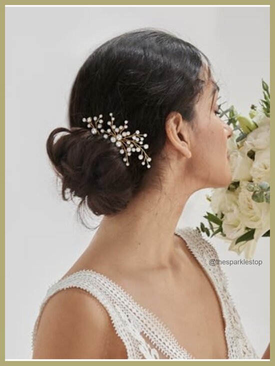 7 Piece Gold Pearl Bridal Hair Pins Wedding Hair Accessories main image 4